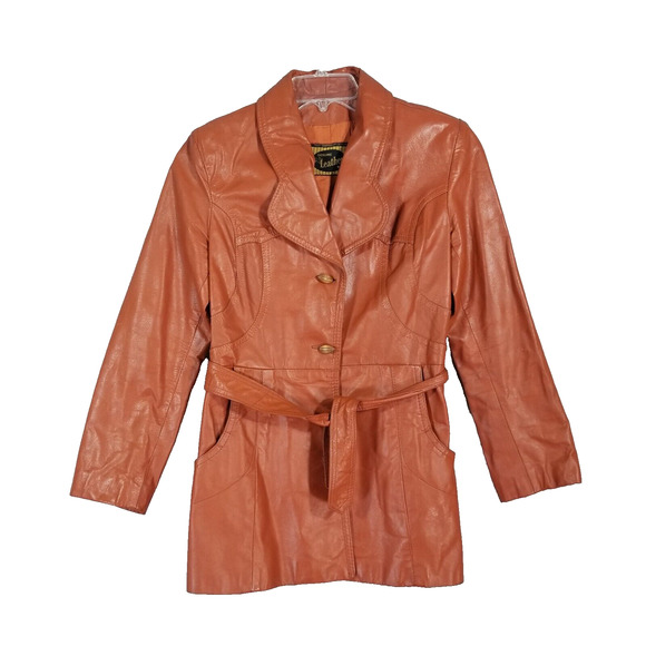 Vintage Leather Coat Women's Small Brown Vintage FLAWED - Picture 1 of 15